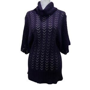 FYLO Purple Turtleneck Open Knit Dolman Sleeve Sweater Size M